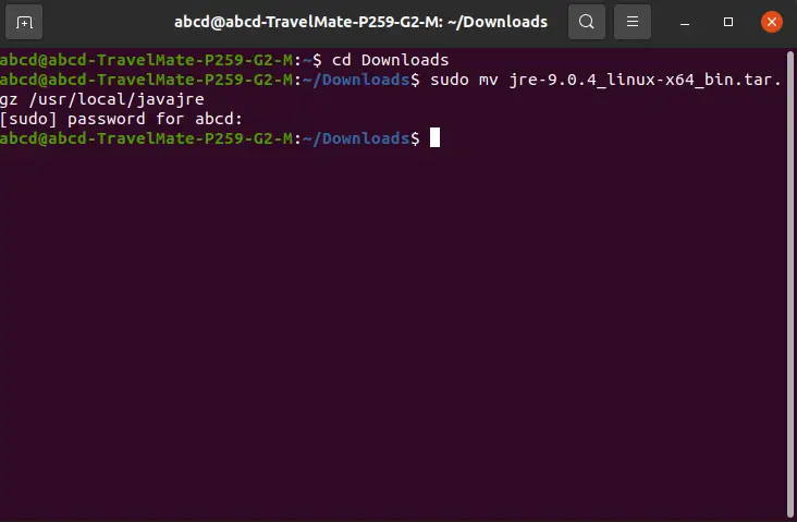 sudo mv jre-9.0.4_linux-x64_bin.tar.gz /usr/local/javajre