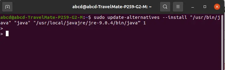 sudo update-alternatives --install "/usr/bin/java" "java" "/usr/local/javajre/jre 9.0.4/bin/java” 1