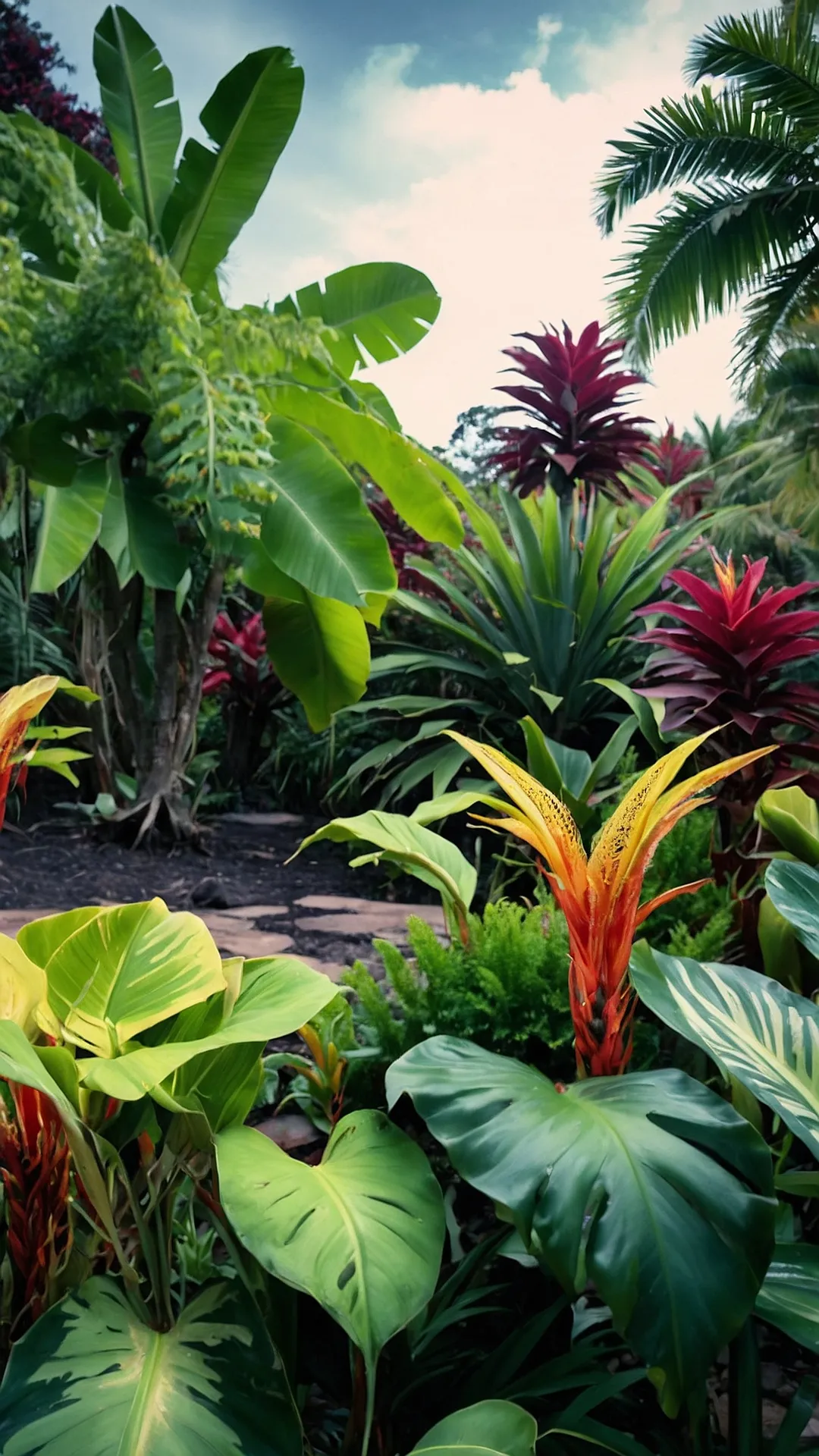 Tropicana Brilliance: Outdoor Tropical Plants Bathed in Sunlight