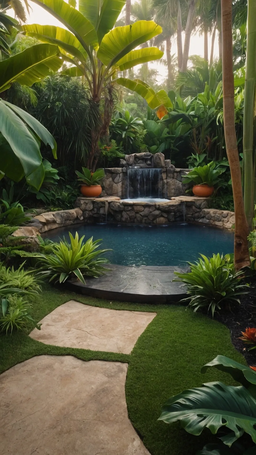 Backyard Transformation with Lush Tropical Plants and Flowers